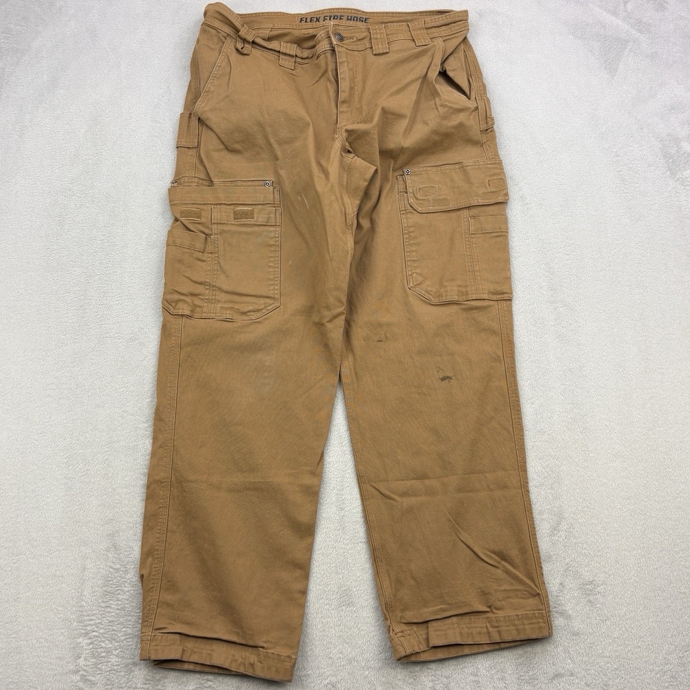 Duluth Pants Mens 38x31 Brown Flex Fire Hose Cargo Pockets Canvas Utility Work - Picture 1 of 15